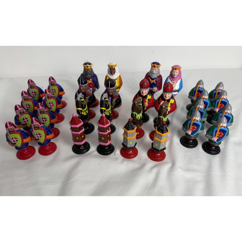 Vintage Medieval Themed HandPainted Complete Chess Set MCM Ceramic Byron Molds